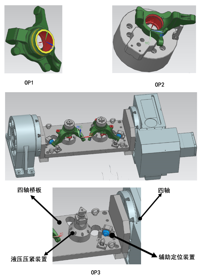 轉(zhuǎn)向機連接器加工工序和夾具示意圖